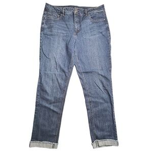 Seven 7 Weekend Jeans Slim Fit High Rise Raw Frayed Hem Dark Medium Wash Size 16